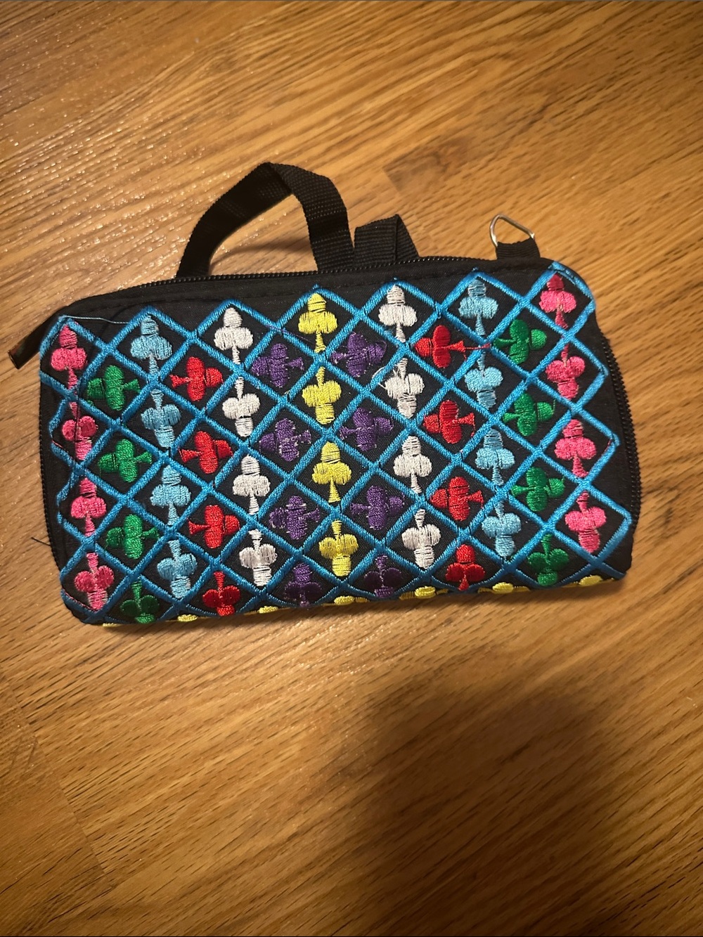 Embroidered Multicolor Women's Handbag - Black